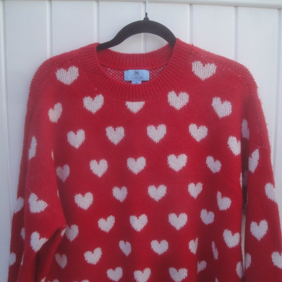 CECE Sweater Women's XS Red-White Hearts all over sweater Crewneck NEW Preppy - Picture 2 of 3